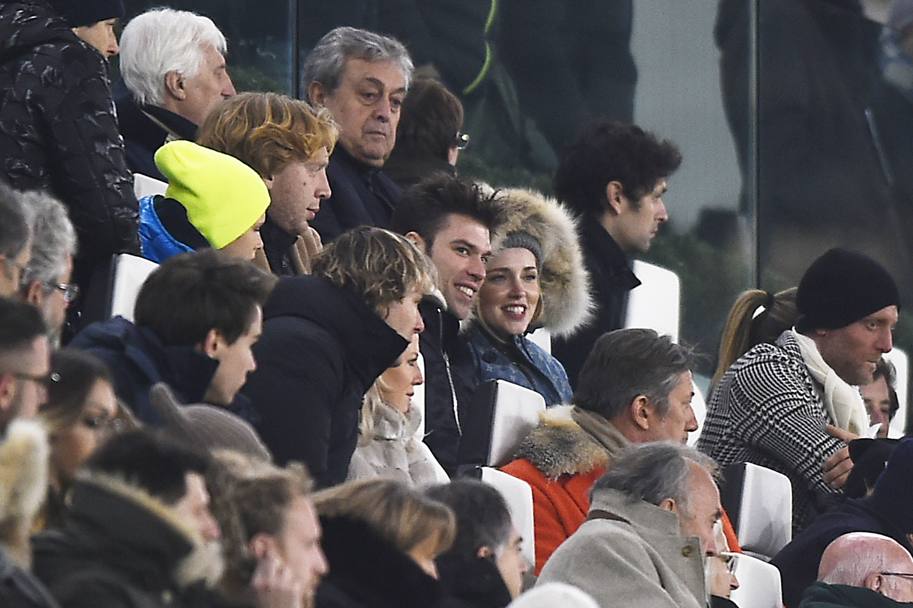 Chiara Ferragni, Fedez e Lapo Elkann all&#39;Allianz Stadium. La Presse